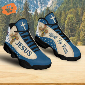 Jesus Cross Flower Butterfly Basketball Shoes, Walk By Faith Running Sneaker, Religious Gift For Mom