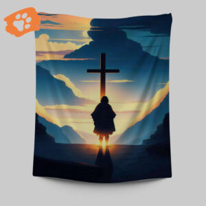 Jesus Cross Mountain Sun Tapestry - Religious Wall Art for Christian Decor