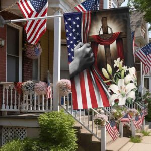 Jesus Cross Hand Pull American Flag Christian Home Outdoor Decoration 1