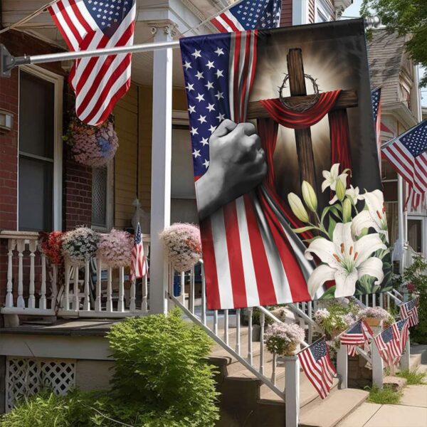 Jesus Cross Hand Pull American Flag Christian Home Outdoor Decoration