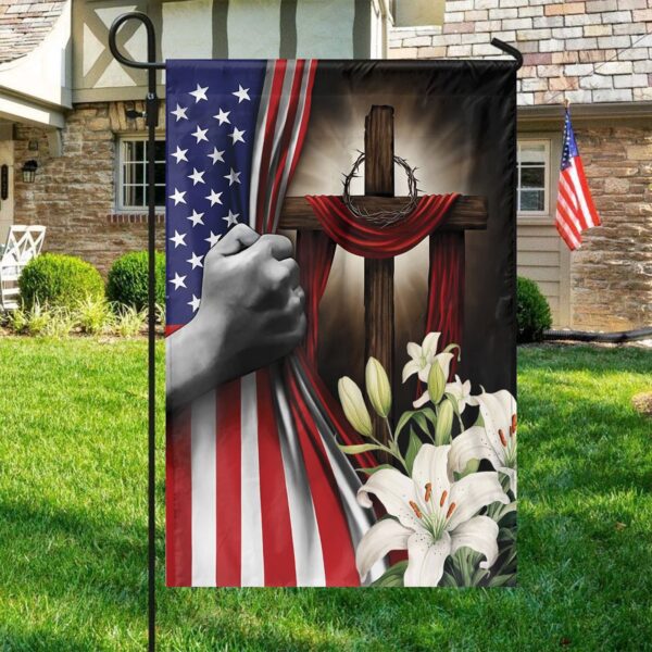 Jesus Cross Hand Pull American Flag Christian Home Outdoor Decoration
