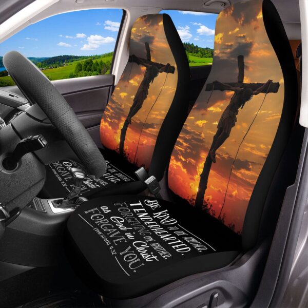 Jesus Cross Sunset Car Seat Covers – Be Kind to One Another God in Christ Front Protectors Car Accessories & Gift