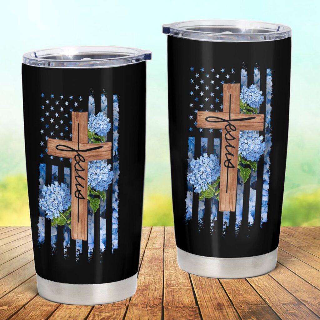 Jesus Cross Stainless Steel Mug, Hydrangea Insulated Tumbler, American Flag Print Travel Mug, One Nation Under God – Jesus Lover Men Women Jesus Cross Stainless Steel Mug, Hydrangea Insulated Tumbler, American Flag Print Travel Mug, One Nation Under God – Jesus Lover Men Women