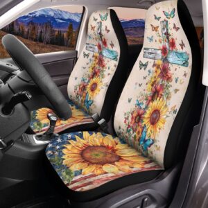 Jesus Cross Sunflower American Flag Car Seat Cover, Christ Butterfly Protector Seat Covers, Independence Day Gift, Car Decoration 1