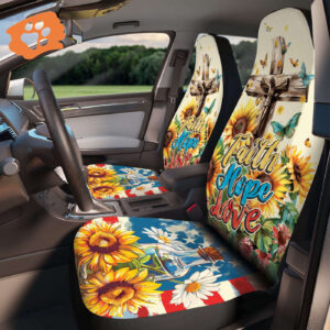 Faith Hope Love Jesus Cross Sunflower American Flag Car Seat Cover - Independence Day Gift & Car Decor for Jesus Lovers
