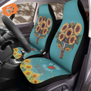 Jesus Cross Sunflower Car Seat cover, Be Strong And Take Heart Christ Front Seat Protectors, Hope In The Lord Car Decor, Christian Gift
