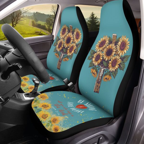 Jesus Cross Sunflower Car Seat cover, Be Strong And Take Heart Christ Front Seat Protectors, Hope In The Lord Car Decor, Christian Gift