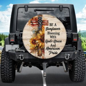 Jesus Cross Sunflower Spare Tire Cover God s Grace & American Pride USA Flag Independence 27 -34 Cover 1