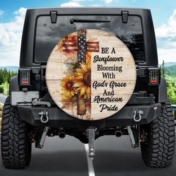 Jesus Cross Sunflower Spare Tire Cover God s Grace & American Pride USA Flag Independence 27 -34 Cover