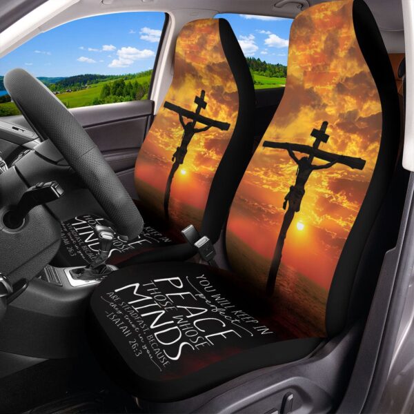 Jesus Cross Sunset Car Seat cover, You Will Keep In Perfect Peace Christ Car Seat Protector, Bible Verse Front Seat Cover, Christian Gift