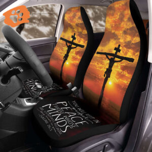 Jesus Cross Sunset Car Seat cover, You Will Keep In Perfect Peace Christ Car Seat Protector, Bible Verse Front Seat Cover, Christian Gift