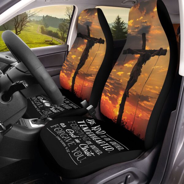 Jesus Cross Sunset Car Seat Covers – Be Kind To One Another Front Seat Protectors – Jesus Lover Gift