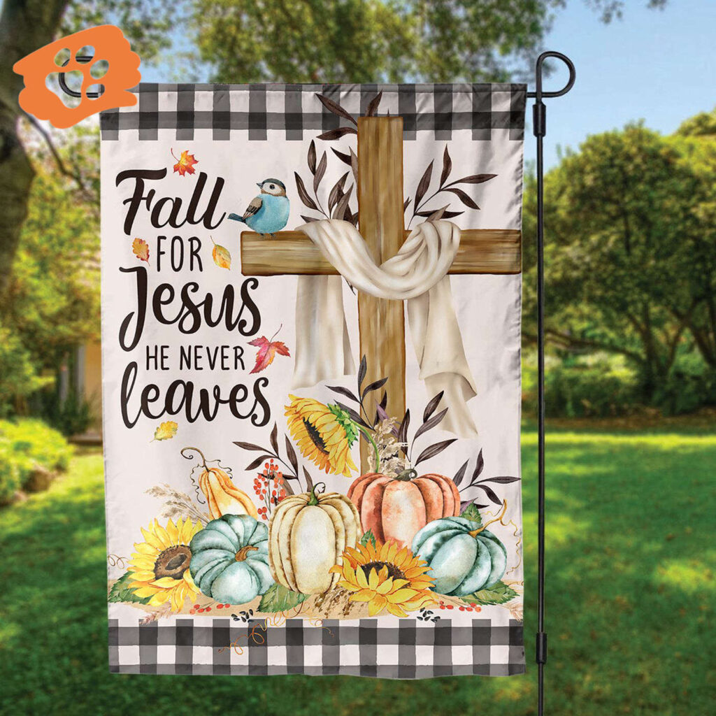 Fall For Jesus Outdoor House Flag with Pumpkins – Farmhouse Holiday Decor Fall For Jesus Outdoor House Flag with Pumpkins – Farmhouse Holiday Decor