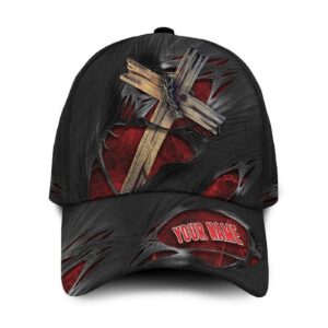 Jesus Cross Torn Fabric Custom Name 3D Classic Cap For Jesus Lovers, jesus hat, jesus cap