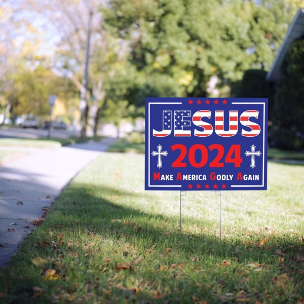 Jesus Cross Yard Sign – Christ 2024 Make America Godly Again Outdoor Decor