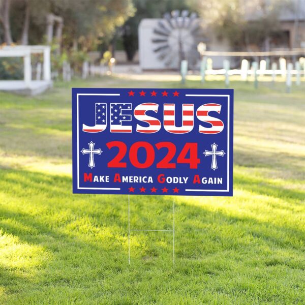 Jesus Cross Yard Sign: Christ 2024 Make American Godly Again – Outdoor Jesus Yard Decor & Patriot Gift