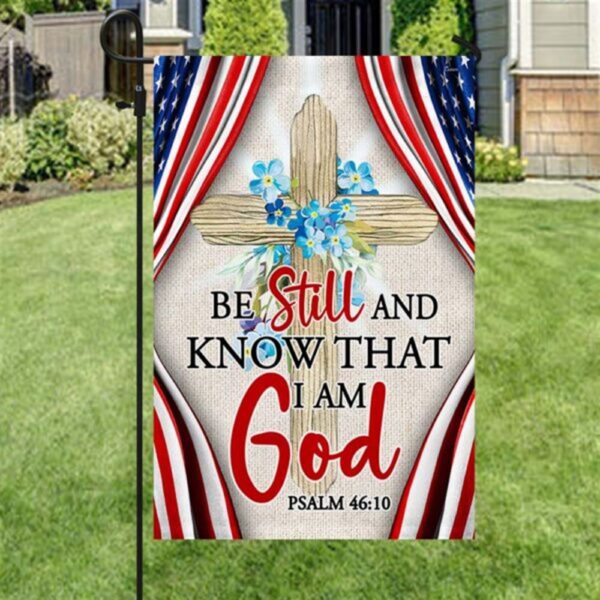 Jesus Dove Cross Be Still American House Flag: Christian Scripture Garden Banner