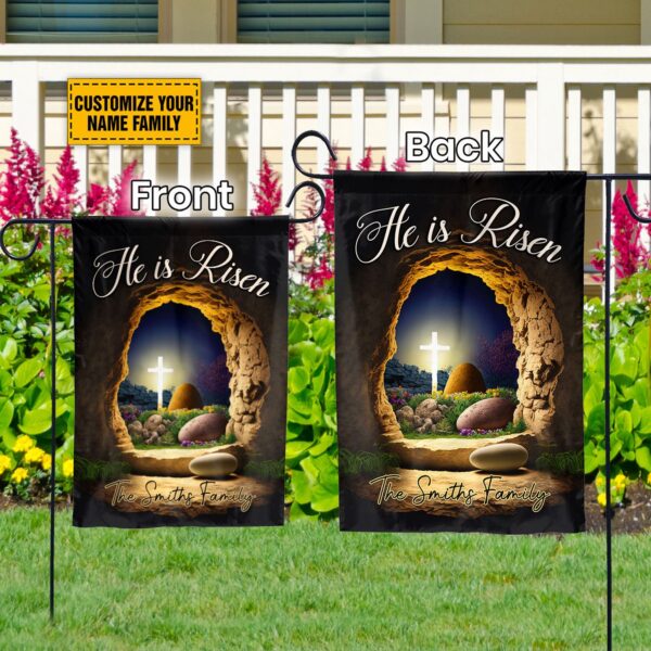 Jesus Easter Personalized Garden Flag: He Is Risen Christian Decor Gift