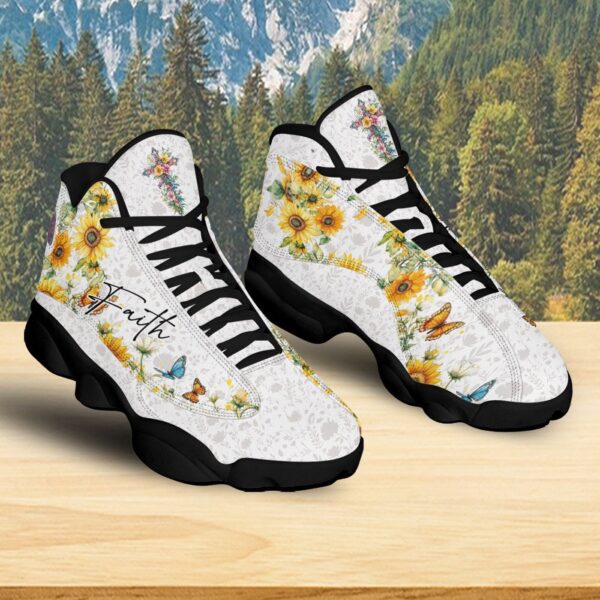 Jesus Faith Basketball Shoes, Sunflower Butterfly Running Shoes, Religious Christian Gifts For Mom