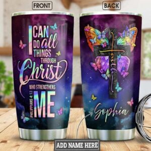 Jesus Faith Butterfly Stainless Steel Tumbler 20oz - Jesus Lover Men Women