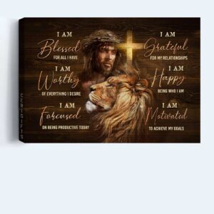 Jesus Faith God Lion Head Landscape Poster Home Decor - Motivational Quote for Christian Believers 1