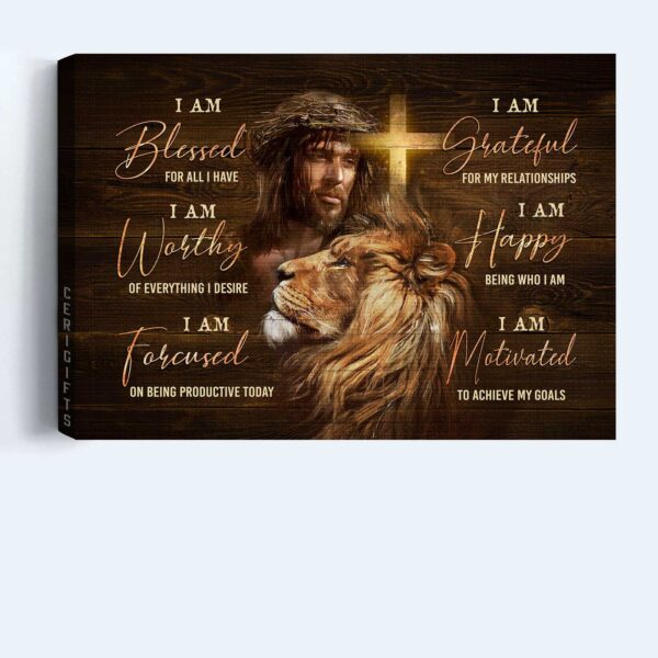Jesus Faith God Lion Head Landscape Poster Home Decor – Motivational Quote for Christian Believers