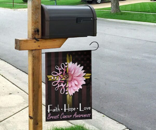Jesus Faith Hope Love Breast Cancer Awareness Flag Home Decor