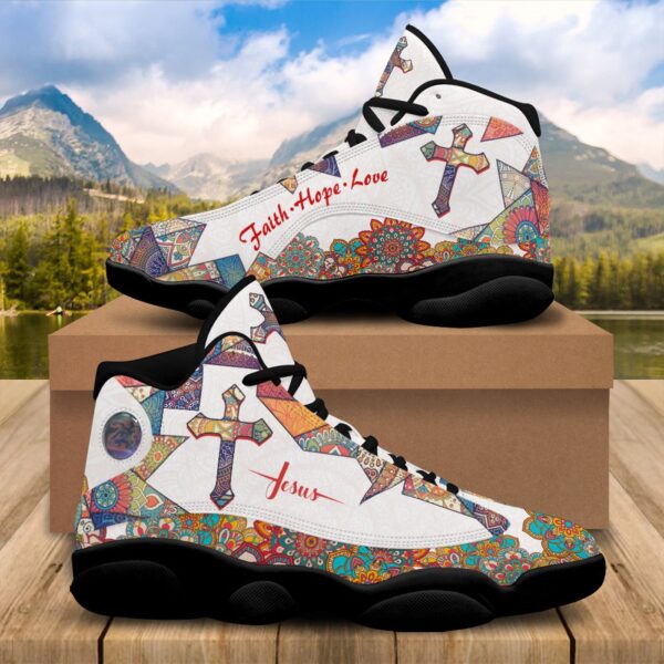 Jesus Faith Hope Love Running Shoes, Christian Cross Mandala Basketball Shoes, Unisex Footwear Shoes