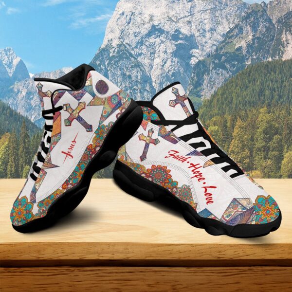 Jesus Faith Hope Love Running Shoes, Christian Cross Mandala Basketball Shoes, Unisex Footwear Shoes