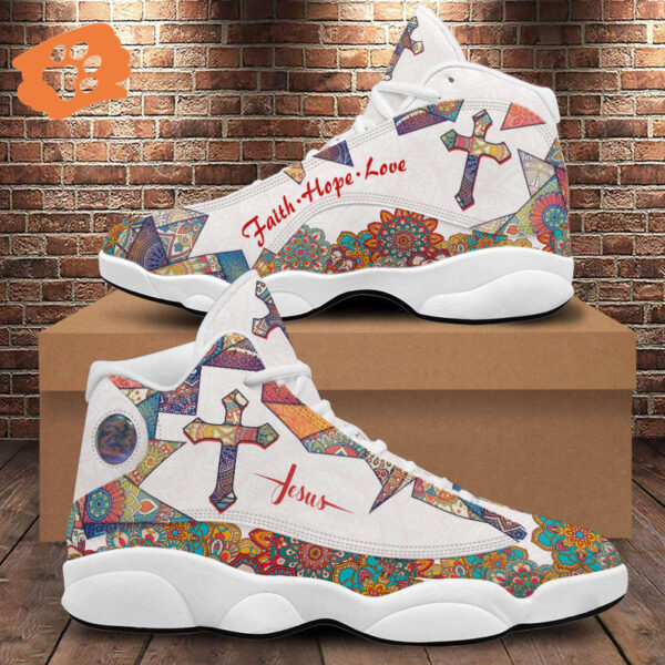 Jesus Faith Hope Love Running Shoes, Christian Cross Mandala Basketball Shoes, Unisex Footwear Shoes
