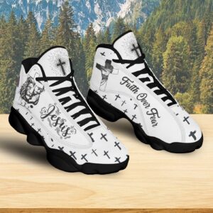 Jesus Faith Over Fear Basketball Shoes, Christian Cross Running Shoes, Lion Of Judah Footwear Unisex 1