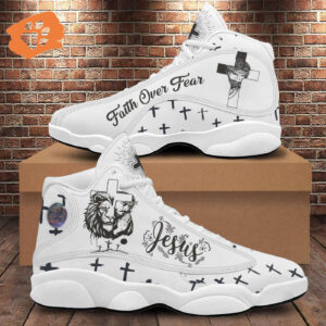 Jesus Faith Over Fear Basketball Shoes, Christian Cross Running Shoes, Lion Of Judah Footwear Unisex
