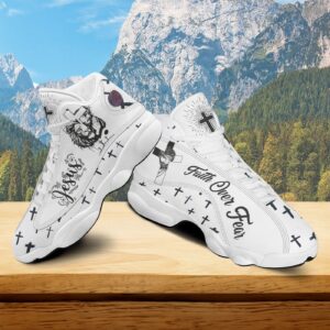 Jesus Faith Over Fear Basketball Shoes, Christian Cross Running Shoes, Lion Of Judah Footwear Unisex 1