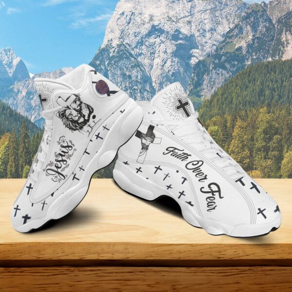 Jesus Faith Over Fear Basketball Shoes, Christian Cross Running Shoes, Lion Of Judah Footwear Unisex