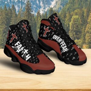 Jesus Faith Over Fear Basketball Shoes, Christian Cross Running Sneakers Unisex, Faith Religious Gift Mom 1