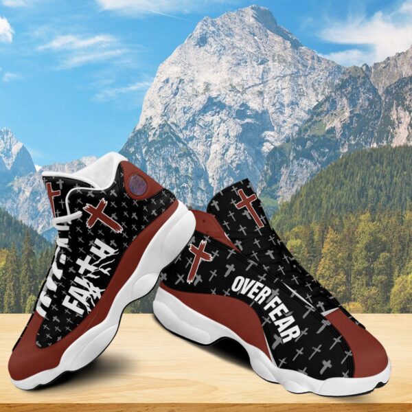 Jesus Faith Over Fear Basketball Shoes, Christian Cross Running Sneakers Unisex, Faith Religious Gift Mom