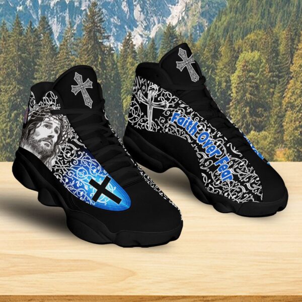 Jesus Faith Over Fear Basketball Shoes For Jesus Lovers, Christian Cross Running Footwear, Religious Gift
