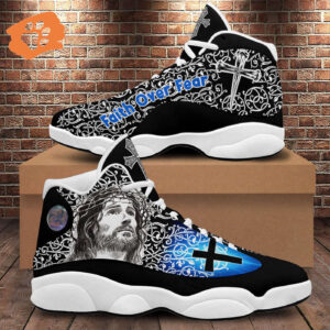 Jesus Faith Over Fear Basketball Shoes For Jesus Lovers, Christian Cross Running Footwear, Religious Gift