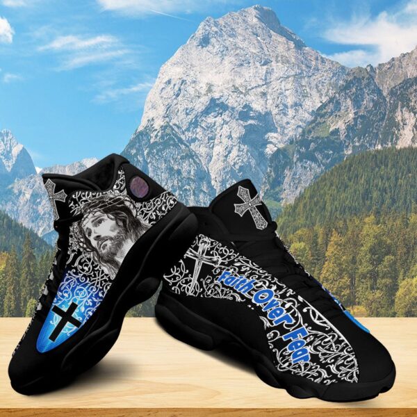 Jesus Faith Over Fear Basketball Shoes For Jesus Lovers, Christian Cross Running Footwear, Religious Gift