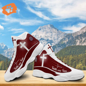 Jesus Faith Over Fear Basketball Shoes, Jesus Basketball Shoes Red Design, Gift For Jesus Lovers, Christian Gifts Unisex Basketball Shoes