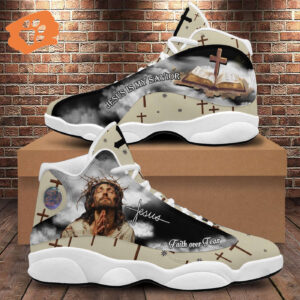Jesus Faith Over Fear Basketball Shoes, Jesus Is My Savior Running Sneaker For Men And Women, Religious Gift