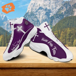 Jesus Faith Over Fear Basketball Shoes, Jesus Shoes Purple Design, Jesus Lovers Gifts, Christian Unisex Shoes
