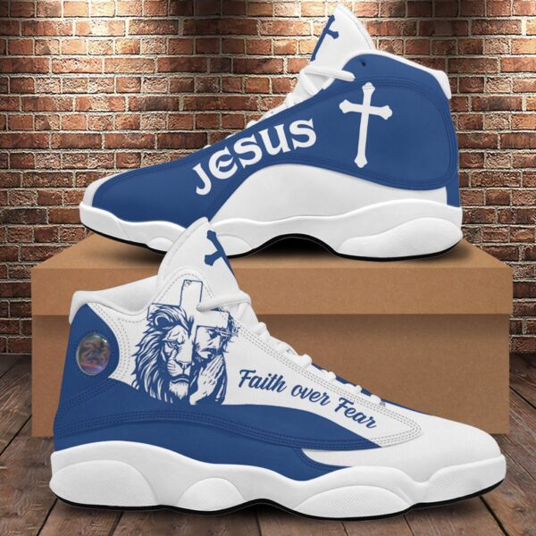 Jesus Faith Over Fear Basketball Shoes, Light Blue Christian Cross Running Shoes, Jesus Footwear Unisex Shoes