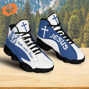 Jesus Faith Over Fear Basketball Shoes, Light Blue Christian Cross Running Shoes, Jesus Footwear Unisex Shoes