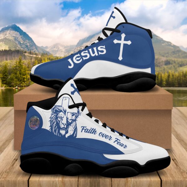 Jesus Faith Over Fear Basketball Shoes, Light Blue Christian Cross Running Shoes, Jesus Footwear Unisex Shoes
