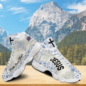 Jesus Faith Over Fear Basketball Shoes, Mandala Flower Running Shoes, Christian Cross Footwear Unisex 3