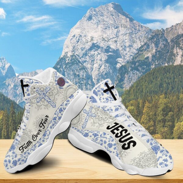 Jesus Faith Over Fear Basketball Shoes, Mandala Flower Running Shoes, Christian Cross Footwear Unisex