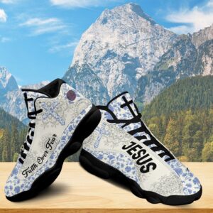 Jesus Faith Over Fear Basketball Shoes, Mandala Flower Running Shoes, Christian Cross Footwear Unisex 1