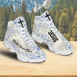 Jesus Faith Over Fear Basketball Shoes, Mandala Flower Running Shoes, Christian Cross Footwear Unisex 3