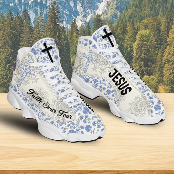 Jesus Faith Over Fear Basketball Shoes, Mandala Flower Running Shoes, Christian Cross Footwear Unisex